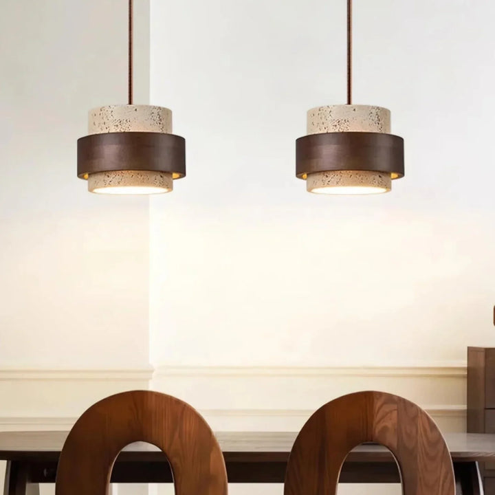 Orvina Wabi-Sabi Hanglamp in Natuurlijk Travertin, Cilindervorm - Keukeneiland Japandi