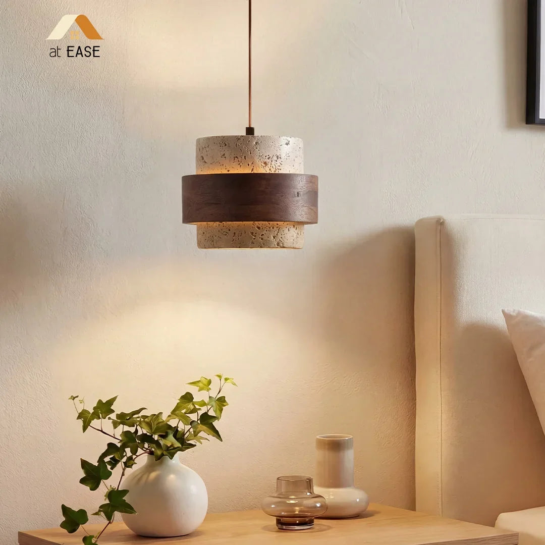 Orvina Wabi-Sabi Hanglamp in Natuurlijk Travertin, Cilindervorm - Keukeneiland Japandi
