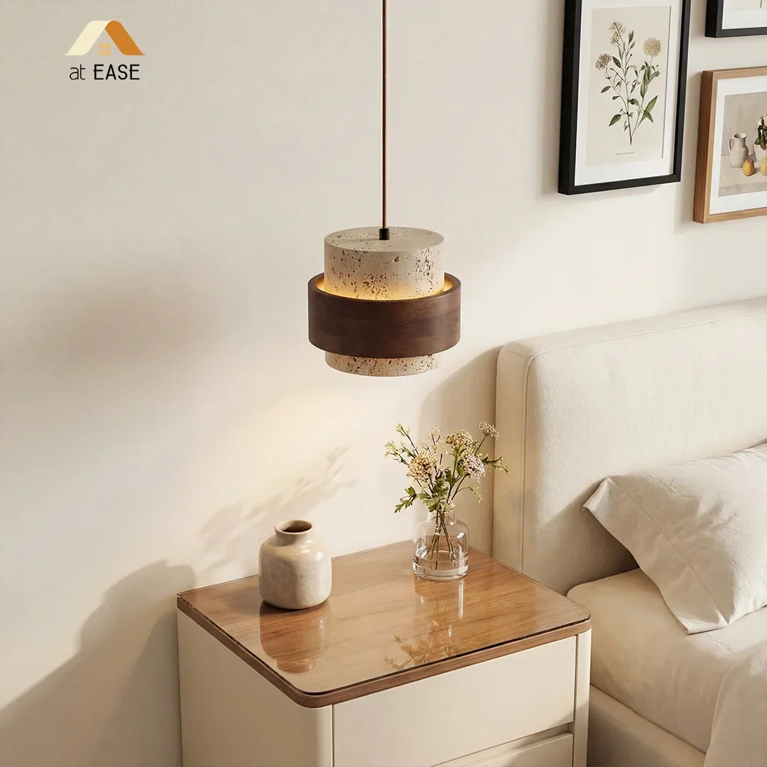 Orvina Wabi-Sabi Hanglamp in Natuurlijk Travertin, Cilindervorm - Keukeneiland Japandi