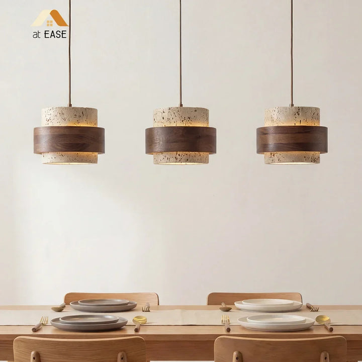 Orvina Wabi-Sabi Hanglamp in Natuurlijk Travertin, Cilindervorm - Keukeneiland Japandi