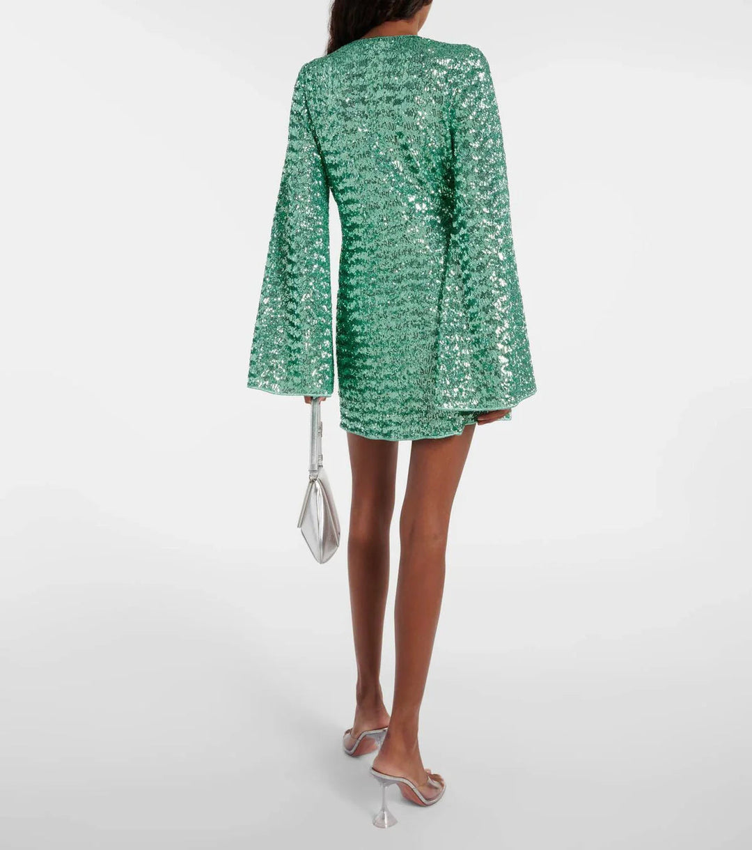 Glamoureuze feestjurk met pailletten en V-hals