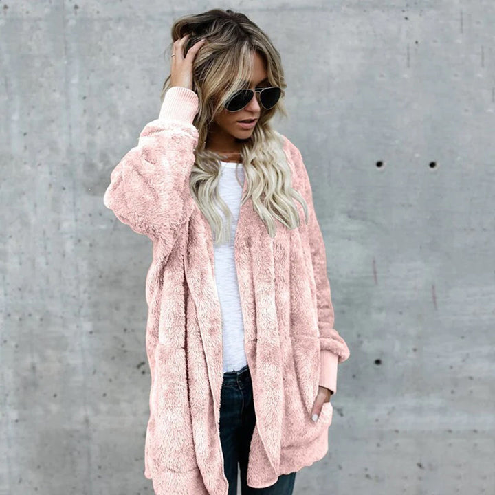 Lange cardigan met capuchon van fleece