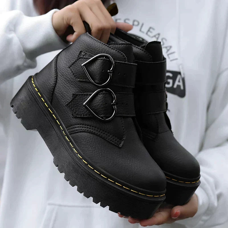 Dames Enkelboots – Leren, Hartvormige Gespen, Casual voor Dagelijks Gebruik