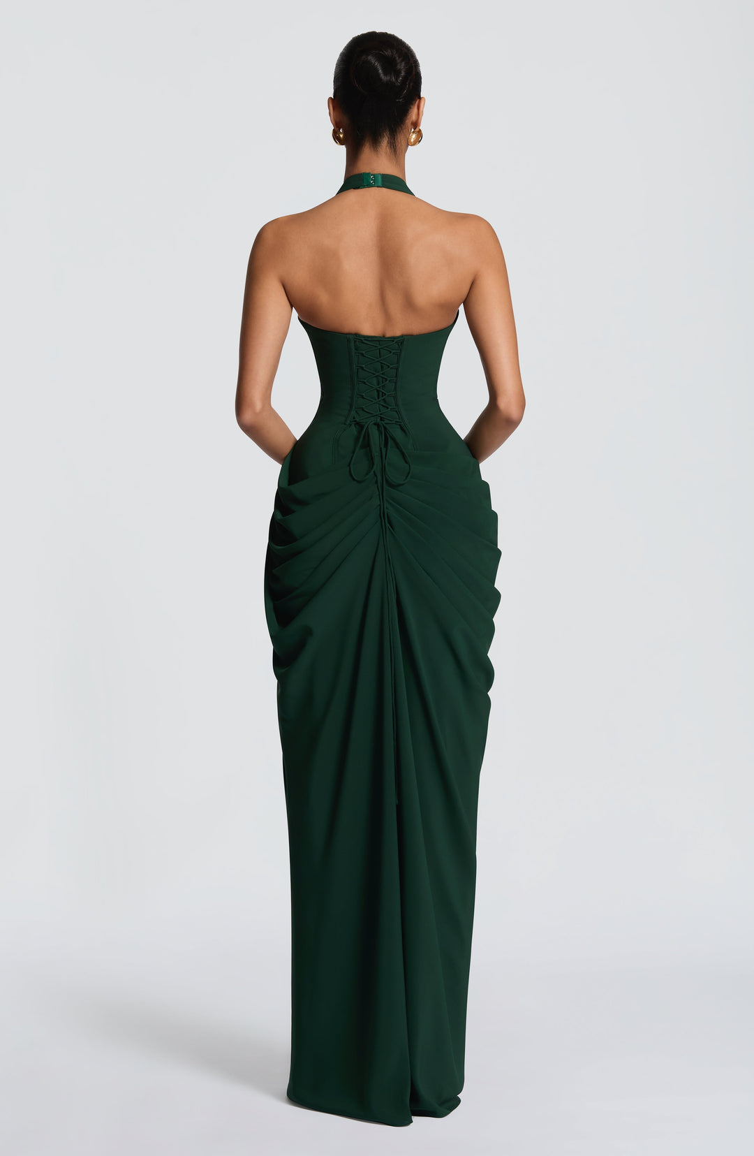 Linde maxi-jurk met halternek, korsetbovenstuk en chiffon rok