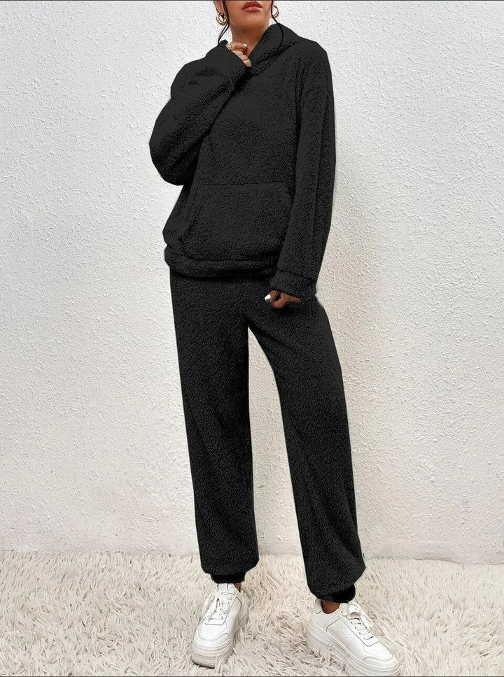 Dames Teddy Fleece Huispak met Capuchon – 2-delige Loungewear Set voor Winter en Herfst