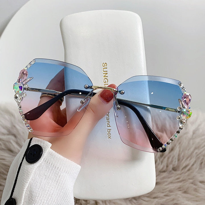 Randloze Zonnebril met Strass
