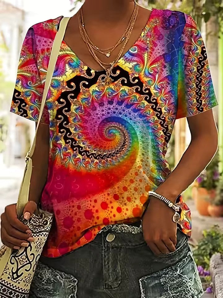 Retro V-hals T-shirt voor Dames