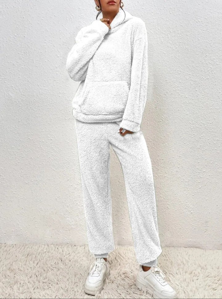 Dames Teddy Fleece Huispak met Capuchon – 2-delige Loungewear Set voor Winter en Herfst
