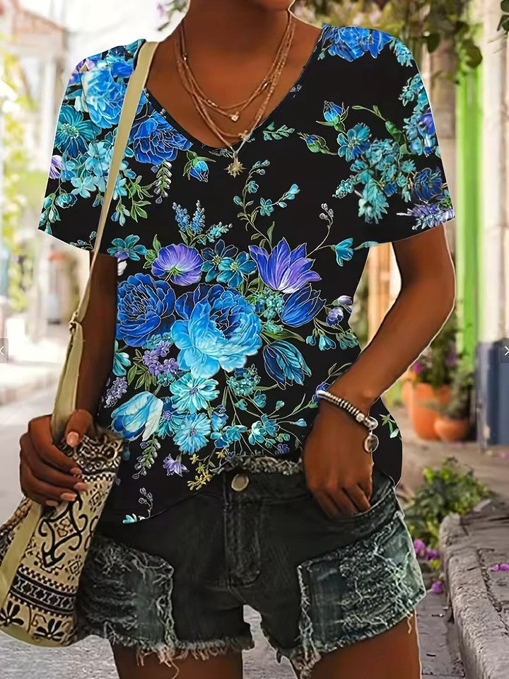 Retro V-hals T-shirt voor Dames