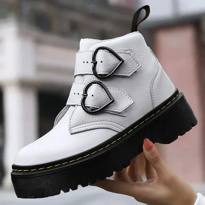 Dames Enkelboots – Leren, Hartvormige Gespen, Casual voor Dagelijks Gebruik