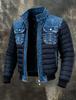 Gewatteerd denim jack voor heren met opstaande kraag en ritssluiting aan de voorkant, blauw