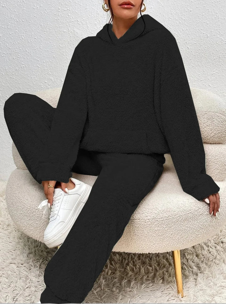 Dames Teddy Fleece Huispak met Capuchon – 2-delige Loungewear Set voor Winter en Herfst