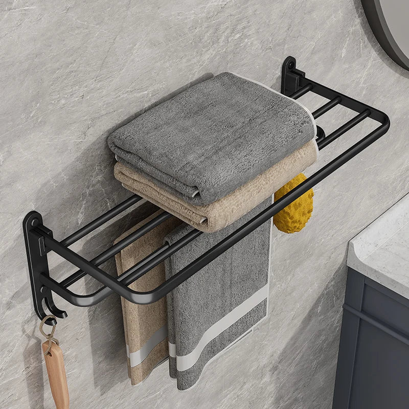 EasyTowel Zwart Inklapbaar Handdoekenrek