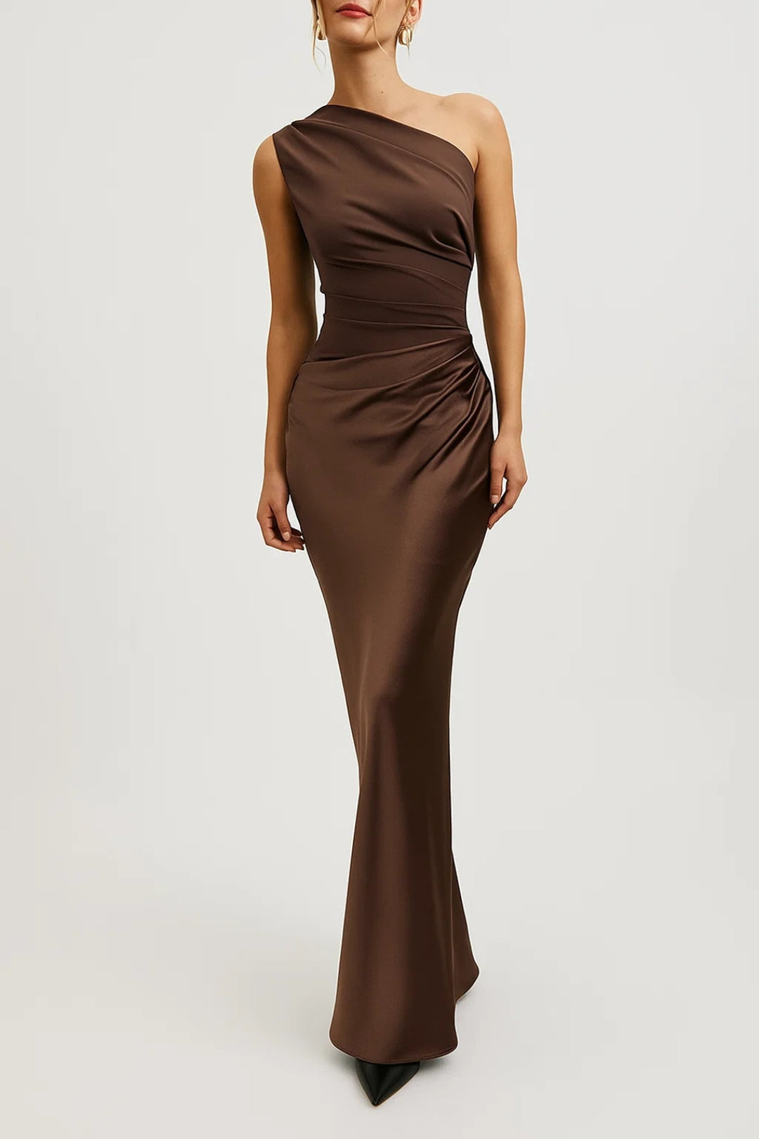 Dames Maxi Jurk One Shoulder met Geplooide Taille