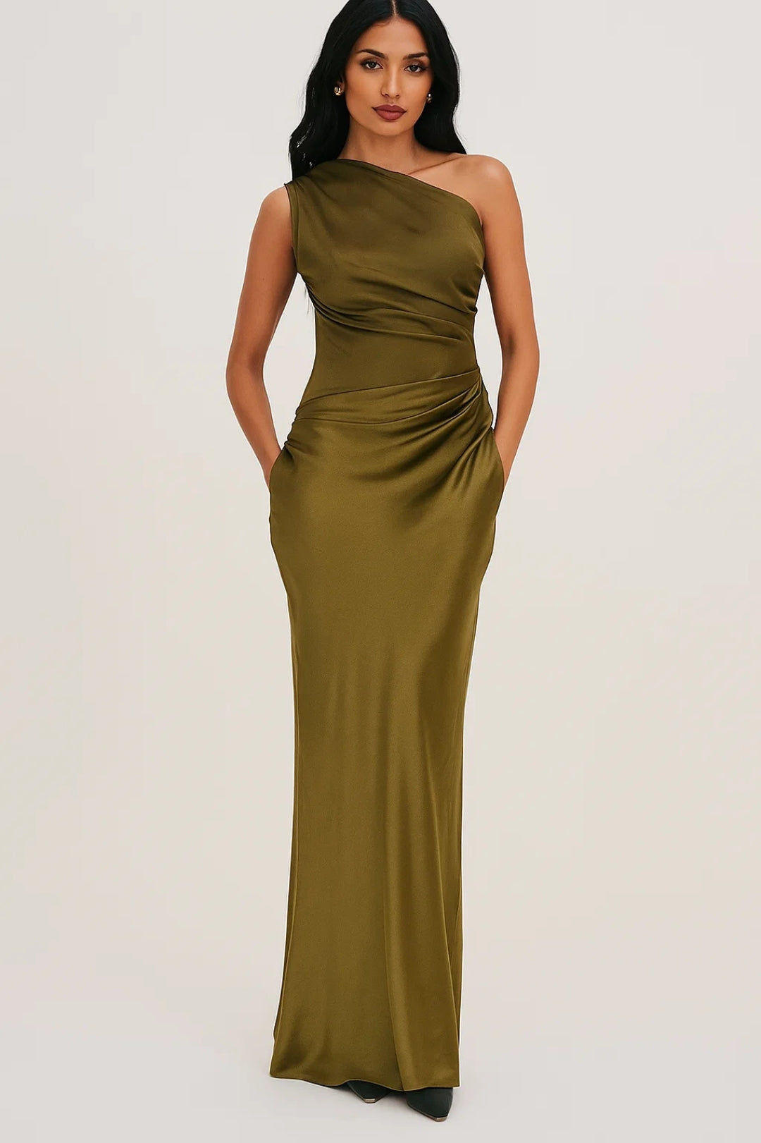 Dames Maxi Jurk One Shoulder met Geplooide Taille