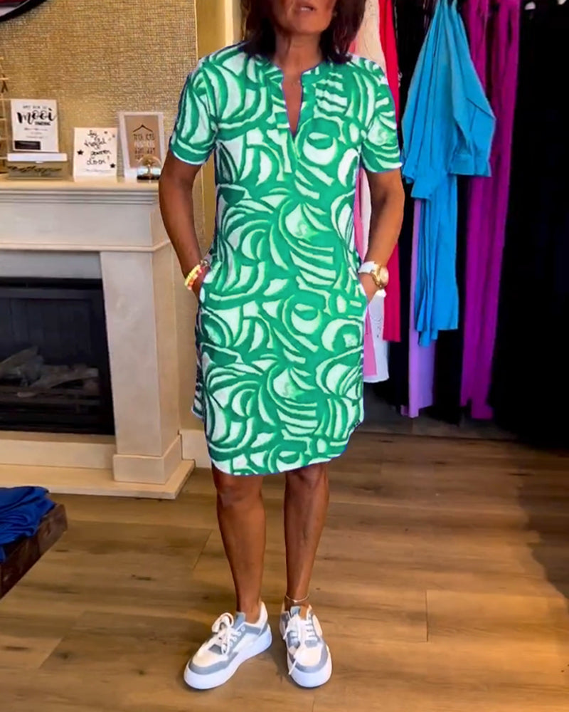 V-hals Zomerjurk met Print en Losse Pasvorm