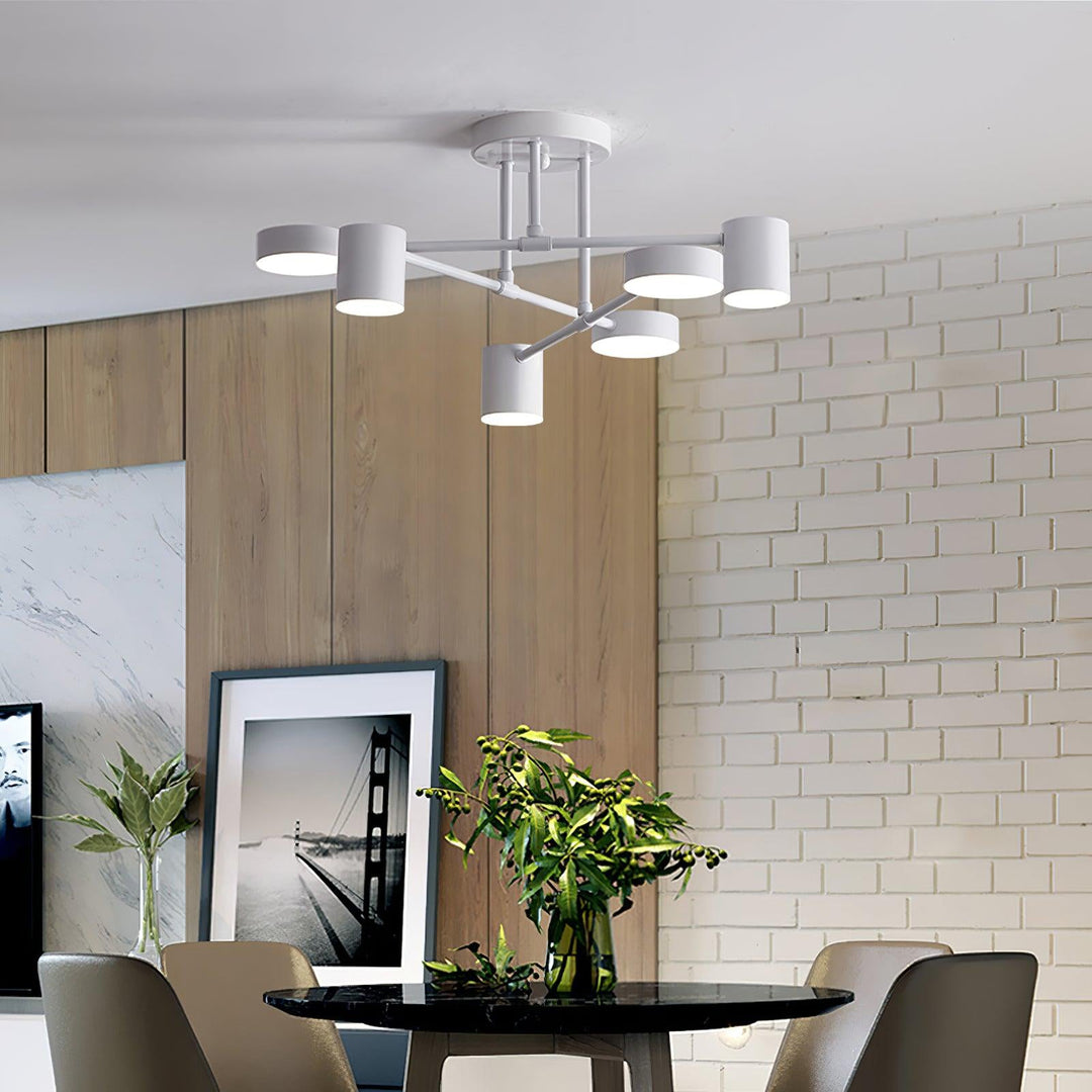 Plafondlamp Sputnik Design met Kruisende Armen en Cilindrische Lichtpunten