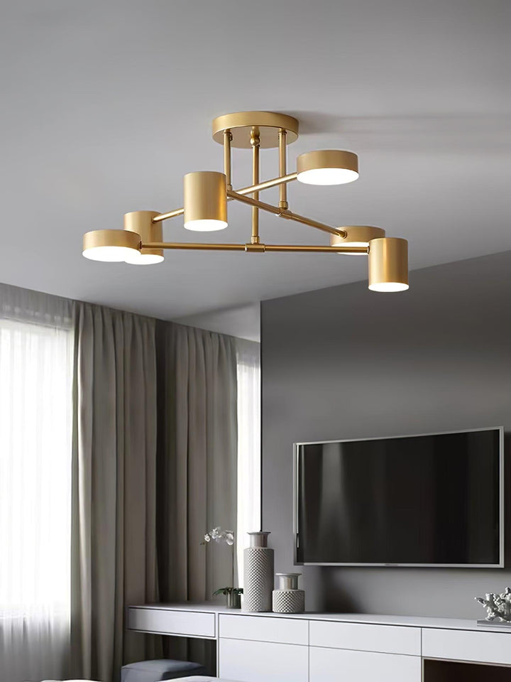 Plafondlamp Sputnik Design met Kruisende Armen en Cilindrische Lichtpunten