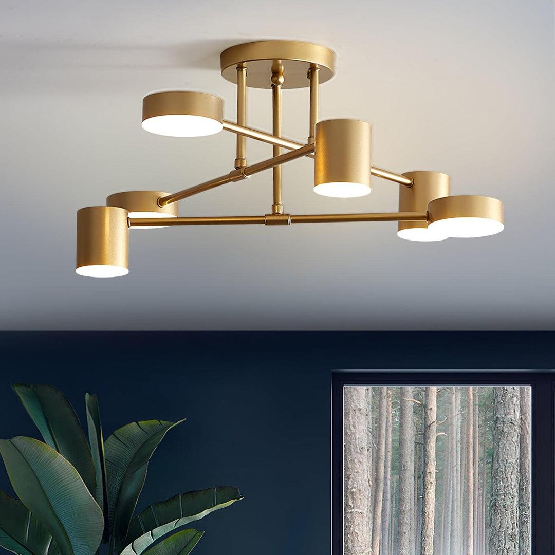 Plafondlamp Sputnik Design met Kruisende Armen en Cilindrische Lichtpunten