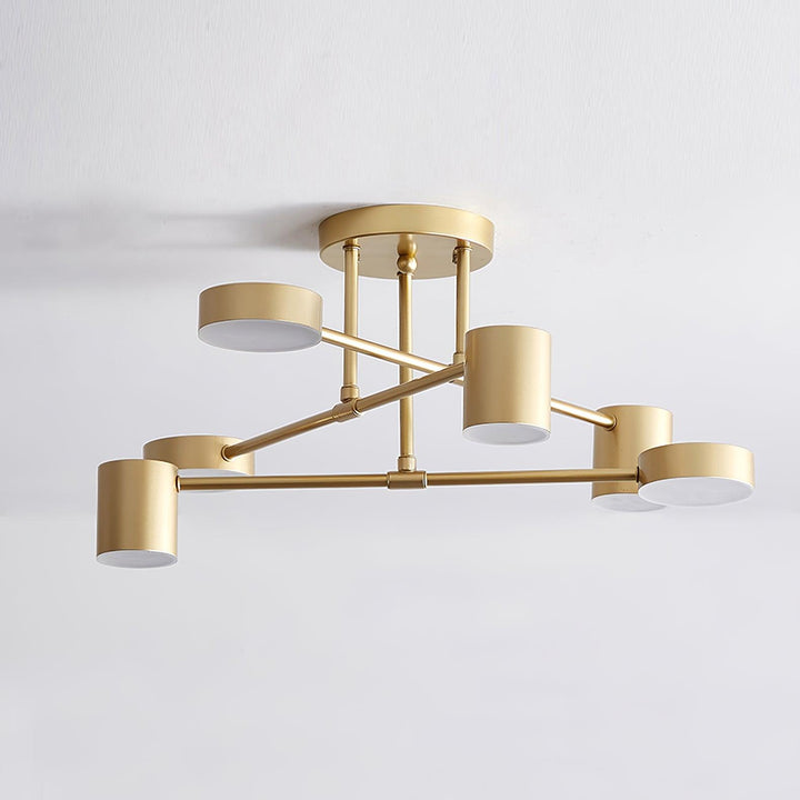 Plafondlamp Sputnik Design met Kruisende Armen en Cilindrische Lichtpunten