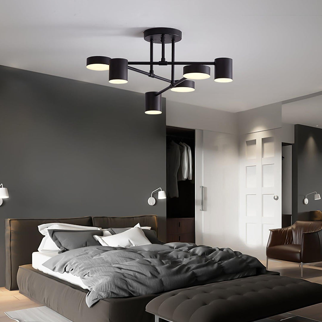 Plafondlamp Sputnik Design met Kruisende Armen en Cilindrische Lichtpunten