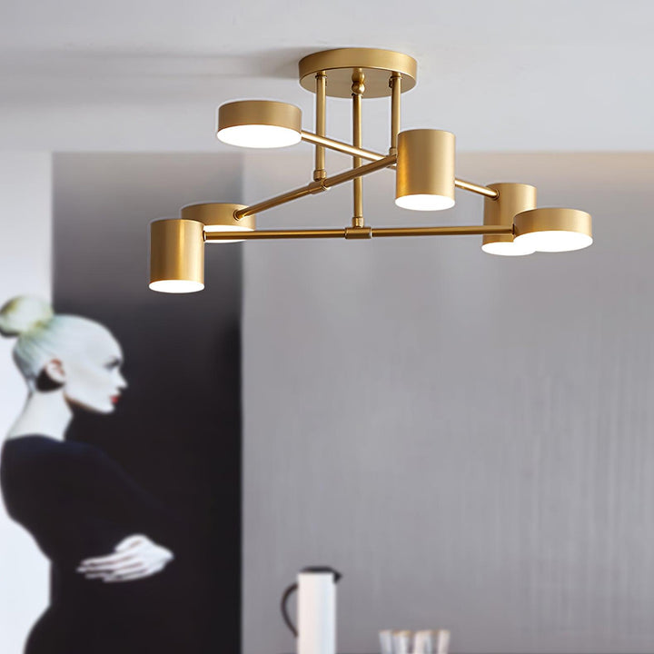 Plafondlamp Sputnik Design met Kruisende Armen en Cilindrische Lichtpunten
