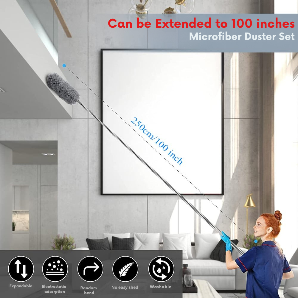 Telescopische Microvezel Stofmop | Extra Lang Bereik | Flexibele Kop | Wasbaar | DustReach