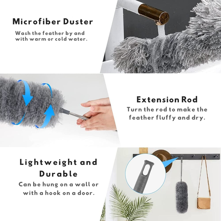 Telescopische Microvezel Stofmop | Extra Lang Bereik | Flexibele Kop | Wasbaar | DustReach