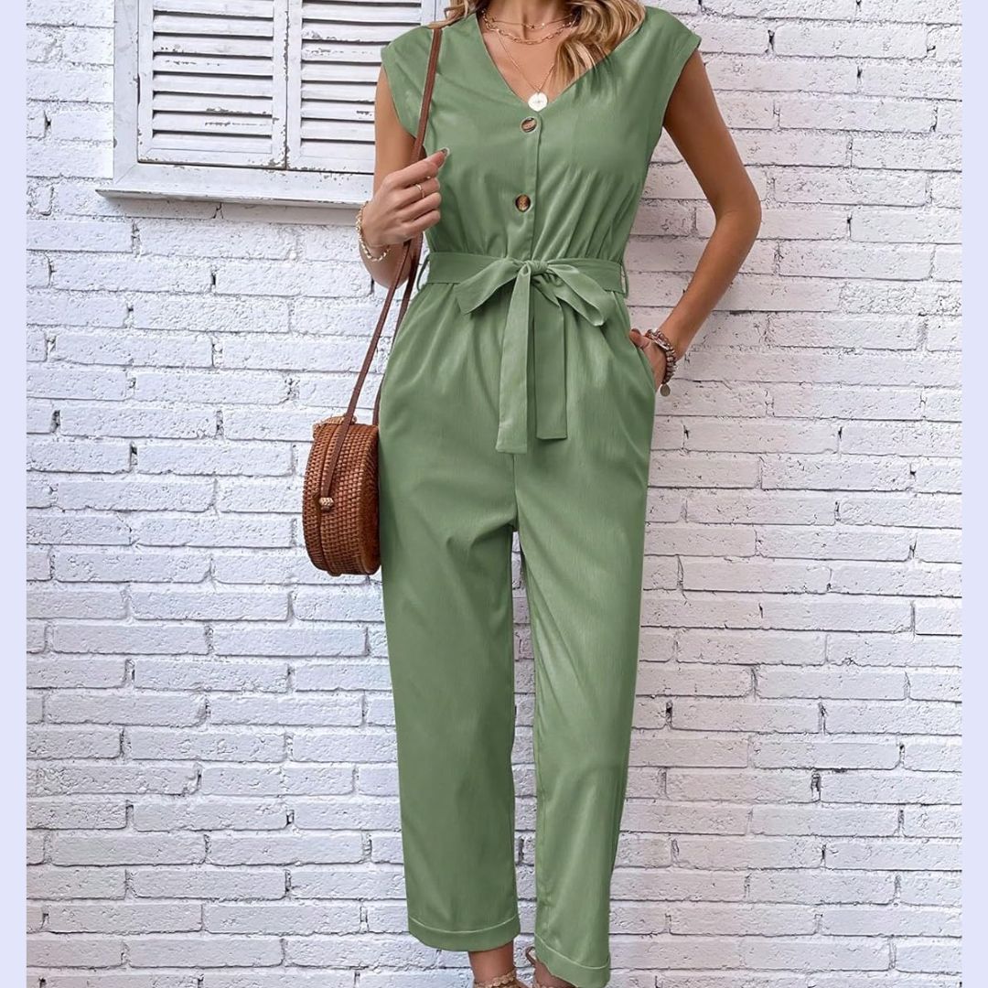 V-hals Jumpsuit met Korte Mouwen Dames