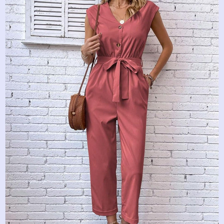 V-hals Jumpsuit met Korte Mouwen Dames