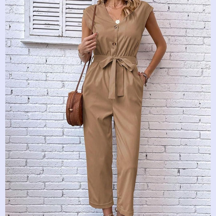 V-hals Jumpsuit met Korte Mouwen Dames
