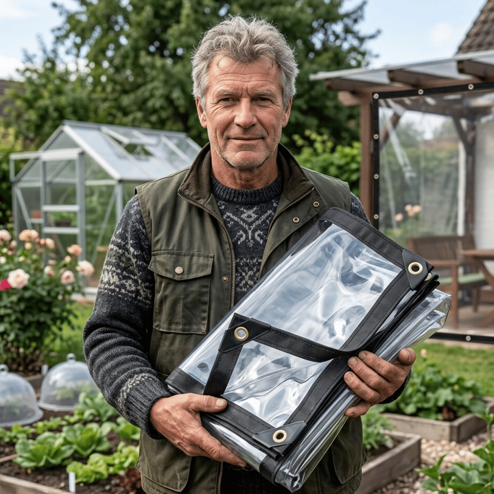 Transparant weerbestendig beschermzeil voor tuin, terras en buitengebruik