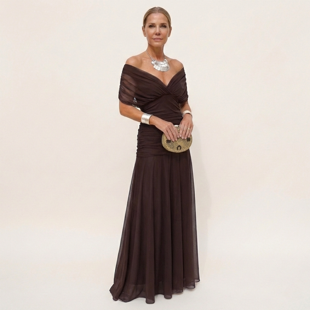 Lange, elegante, vloeiende damesjurk – V-hals, verfijnd ontwerp