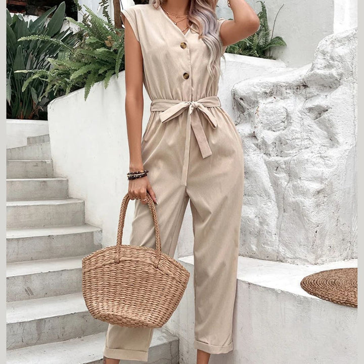 V-hals Jumpsuit met Korte Mouwen Dames