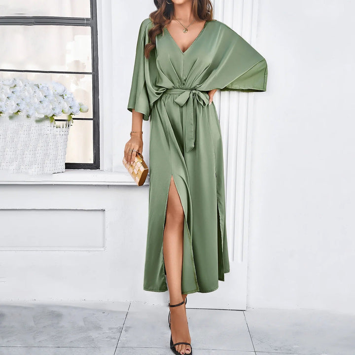 Elegante Midi Jurk met V-Hals voor Bruiloften en Zomerfeesten