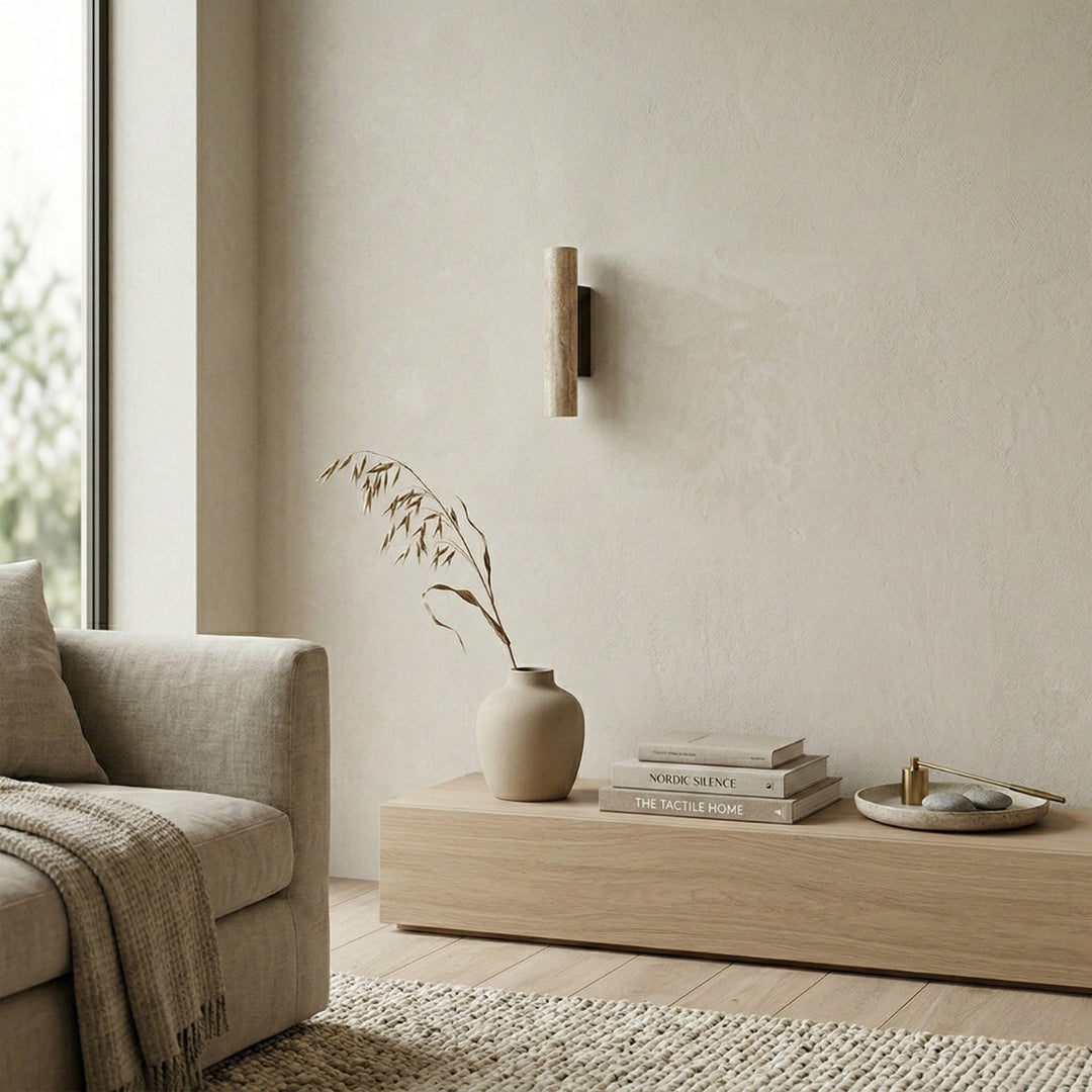 Wandlamp Travertin Verticaal Cilinder – Beige Natuursteen