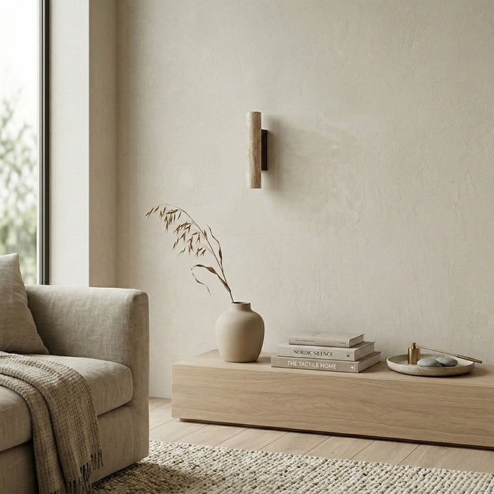 Wandlamp Travertin Verticaal Cilinder – Beige Natuursteen