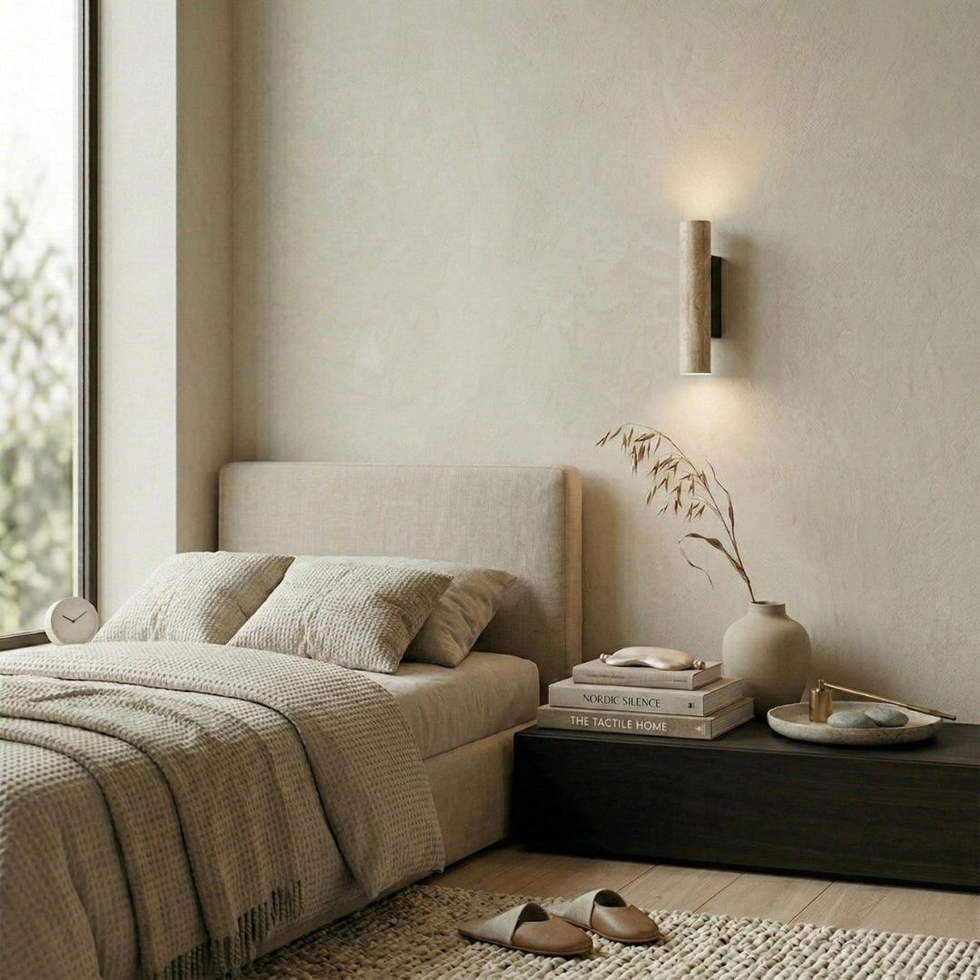 Wandlamp Travertin Verticaal Cilinder – Beige Natuursteen