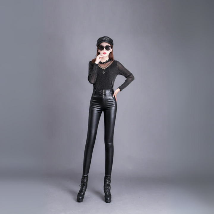 Stijlvolle PU-leren broek met hoge taille voor dames