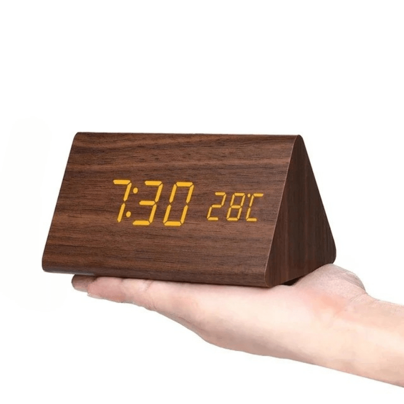 Elegante LED-houten klok met spraakbesturing