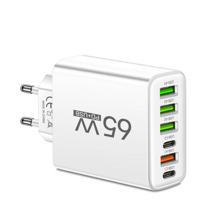 PowerMax 65W 6-in-1 Snellader – Laadt tot 6 apparaten tegelijk op – Ideaal voor thuis, kantoor en op reis