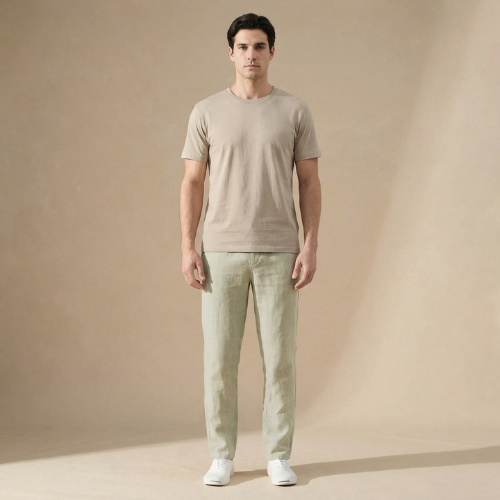 Linnen zomerbroek Heren Regular Fit Ademend materiaal Elastische taille — afbeelding 2