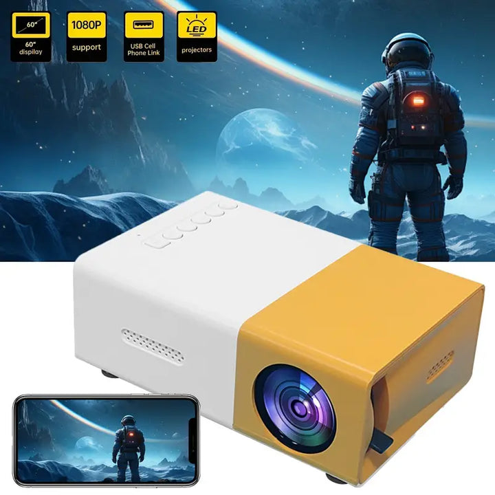 BrightBeam Compact LED Mini Projector – Met Speakers, Draagbaar voor Thuis, Camping & Kantoor, Compatibel met USB/SD/AV/HD