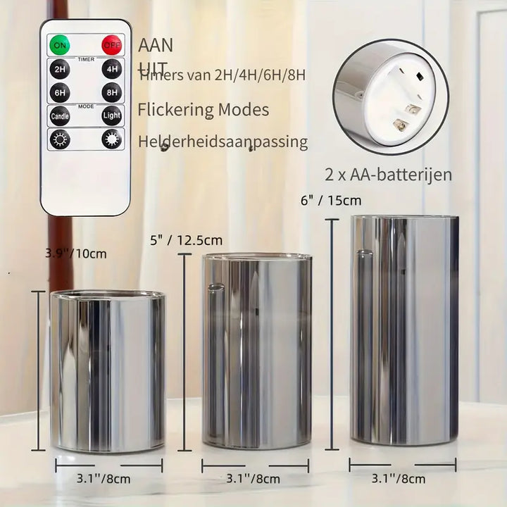 GlowAmbience 3-delige LED Kaarsenset met Timer - Stijlvol en Duurzaam