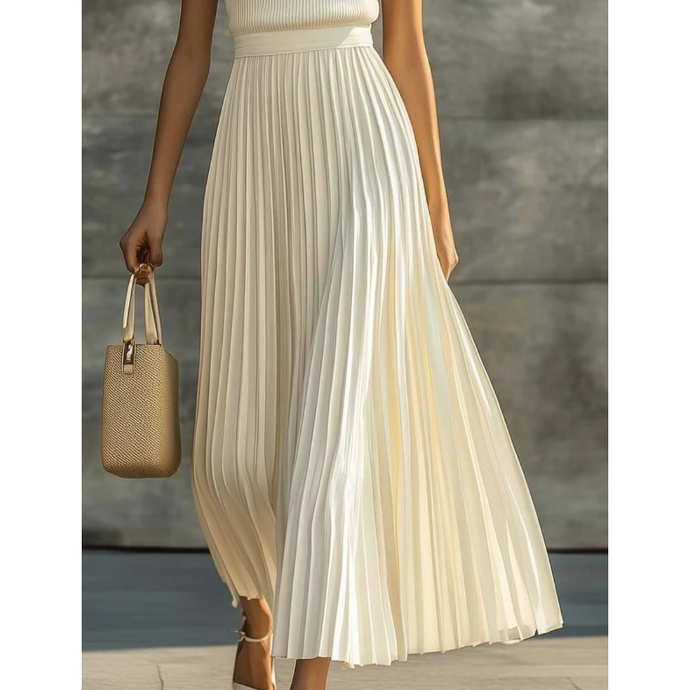 Bernadette | Elegante Crèmekleurige Maxi Jurk voor Dames met Plissé