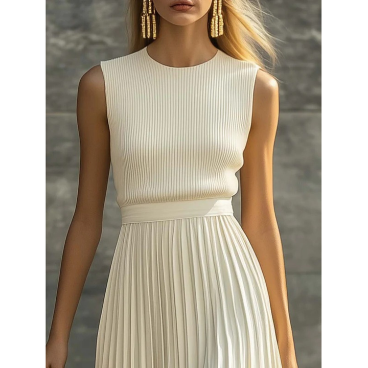 Bernadette | Elegante Crèmekleurige Maxi Jurk voor Dames met Plissé