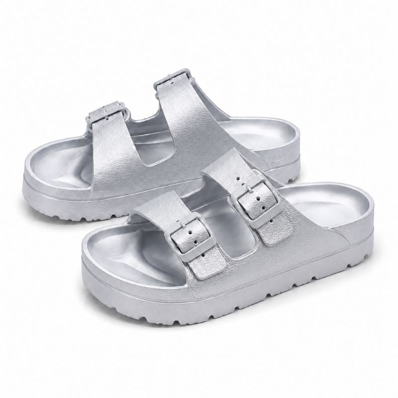 Zwarte orthopedische plateau-slippers met gevoerd EVA-schuim en verstelbare gespen
