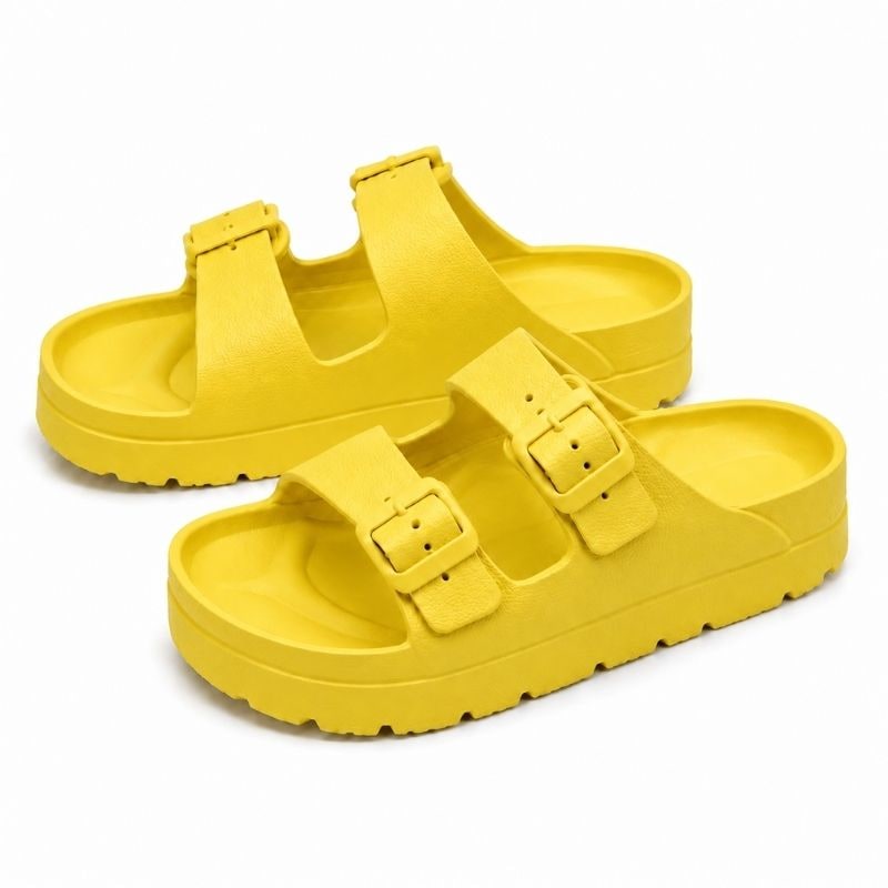 Zwarte orthopedische plateau-slippers met gevoerd EVA-schuim en verstelbare gespen