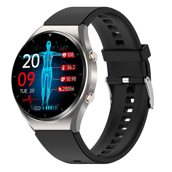 Bloeddruk-smartwatch met hartslagmeter, ronde wijzerplaat, gezondheidsregistratie, verstelbaar, ECG