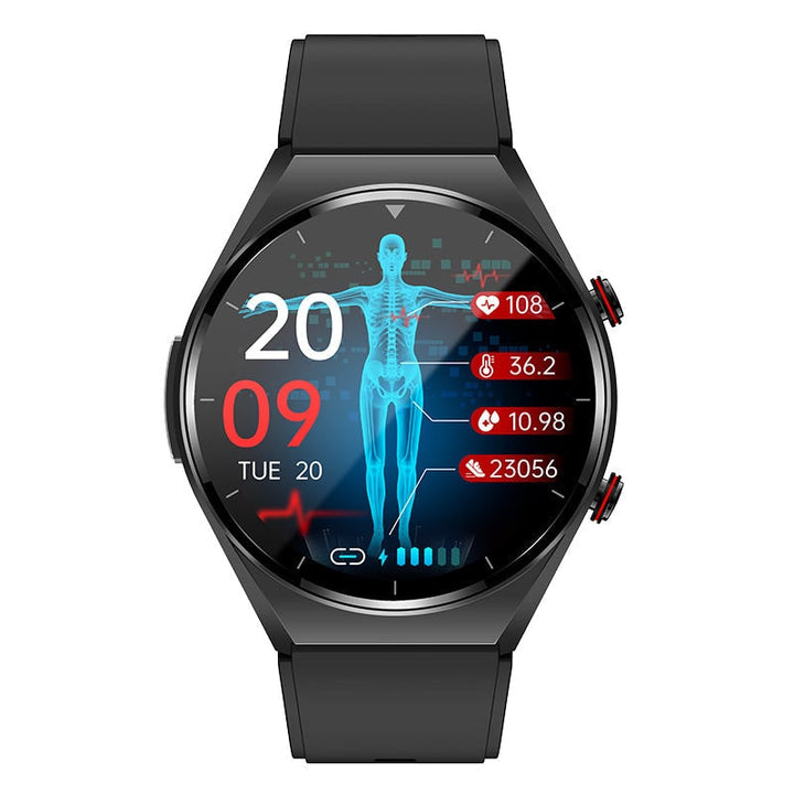 Bloeddruk-smartwatch met hartslagmeter, ronde wijzerplaat, gezondheidsregistratie, verstelbaar, ECG